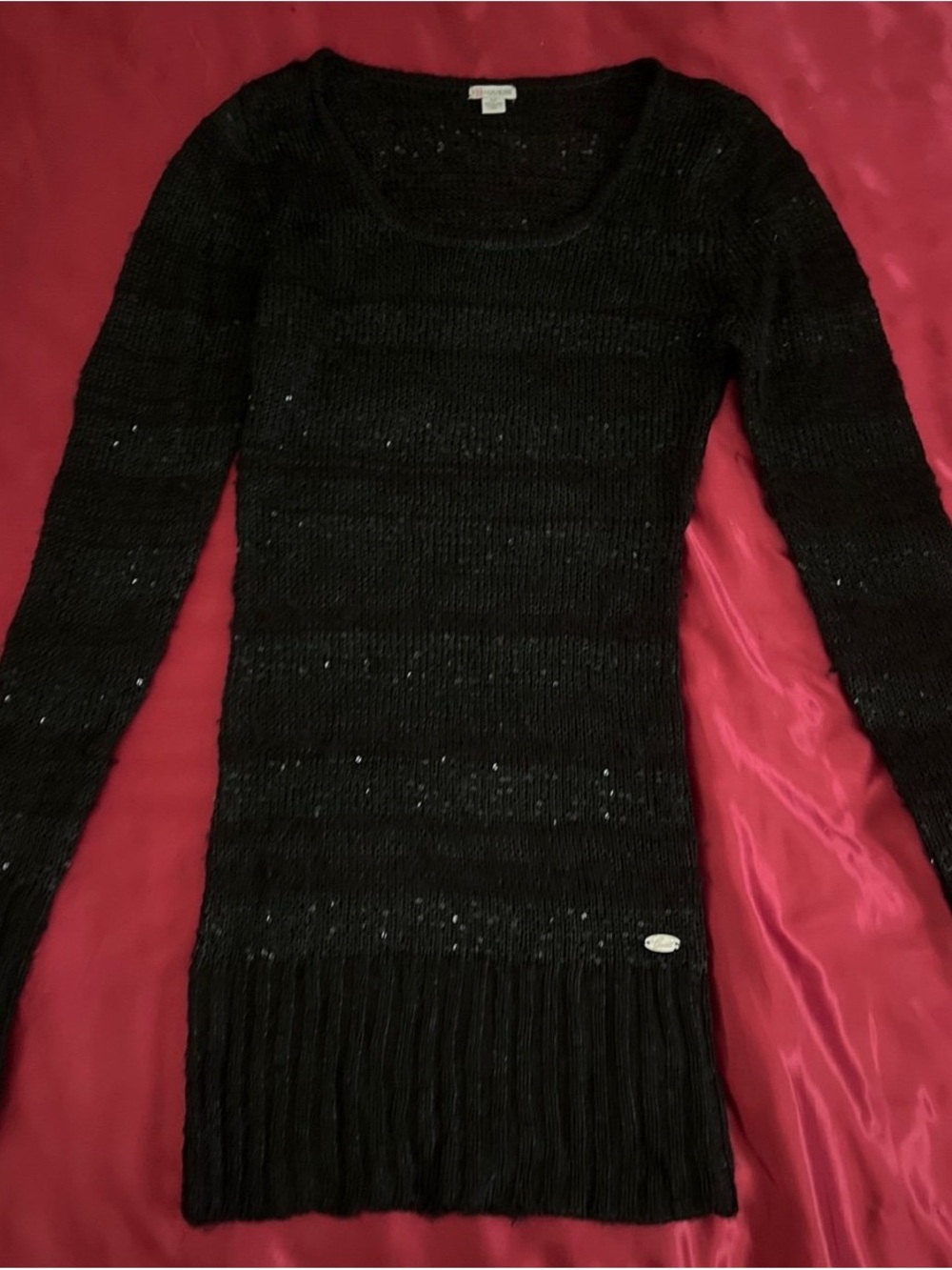 Black Sequin Sparkly Guess Long Sleeve Sweater Top / Tunic, S